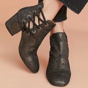 Hudson London Anthropologie Kris  Metallic Ankle Mid Chunky Heel Boots Bootie